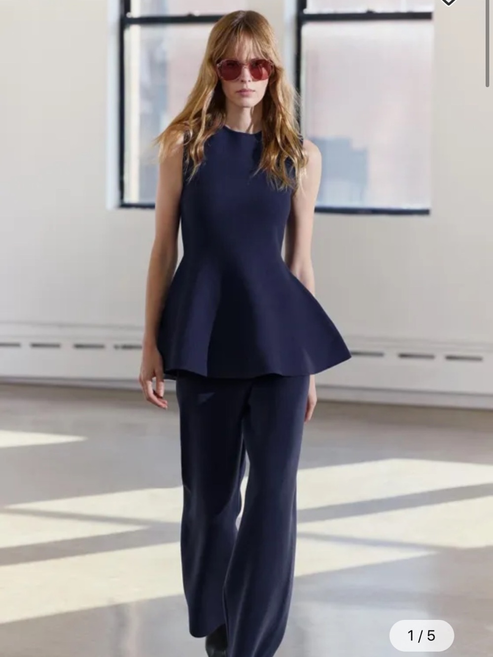 Zara Navy Blue Knit Peplum Tunic Top Sleeveless Size M
